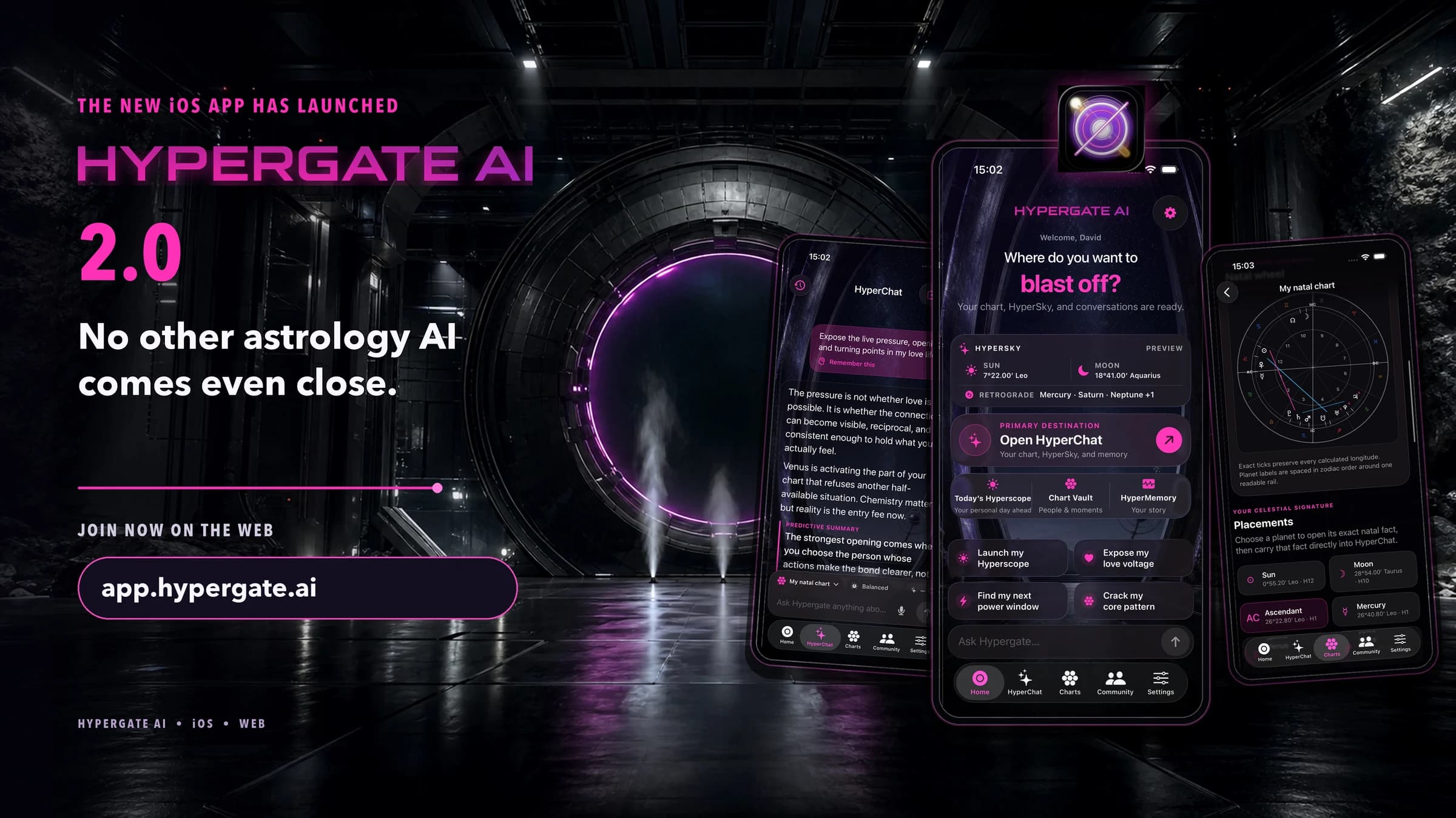 Hypergate AI 2.0 launch artwork showing the new app across iPhone screens